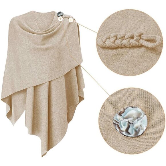 Women 2-barleyTwist Cross Front Poncho Sweater Wrap Knitted Elegant Shawls Cape - Picture 3 of 5